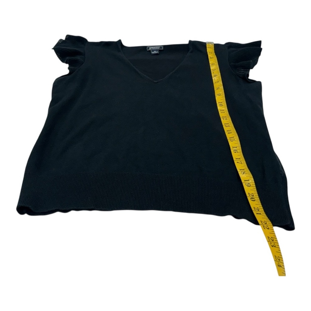 Navy Blue Medium Ruffle Sleeve V-Neck Flutter Sleeve Sweater - Picture 6 of 6